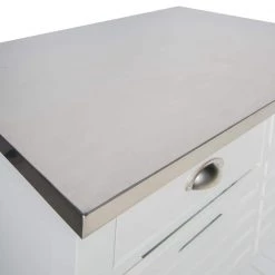 Hawthorn White Kitchen Cart with Two Drawers, Two Pull-Out Bins, Shelf, and Stainless Steel Top by Linon Home Decor -Linon Home Decor Shop white linon home decor kitchen carts thd03432 a0 1000