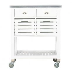 Hawthorn White Kitchen Cart with Two Drawers, Two Pull-Out Bins, Shelf, and Stainless Steel Top by Linon Home Decor -Linon Home Decor Shop white linon home decor kitchen carts thd03432 c3 1000
