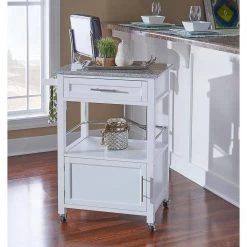 Tolar White Kitchen Cart with Granite Top by Linon Home Decor -Linon Home Decor Shop white linon home decor kitchen carts thd03689 31 1000