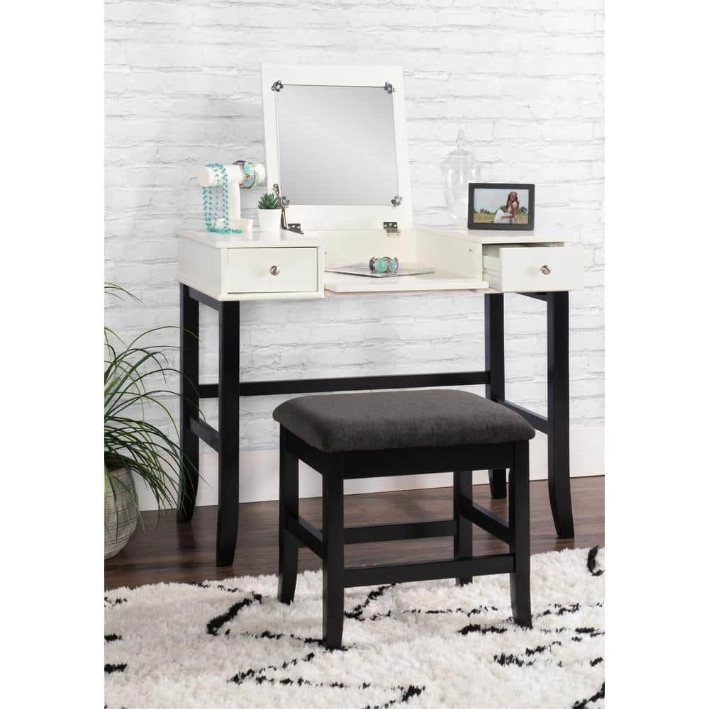 Jackson W 36 in. x D 18 in. x H 47 in. Black and White Vanity Set with Stool by Linon Home Decor 6 Jackson W 36 in. x D 18 in. x H 47 in. Black and White Vanity Set with Stool by Linon Home Decor - Image 4