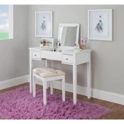 April White Vanity Set with Butterfly Bench 46 in. H x 36 in. W x 18 in. D by Linon Home Decor -Linon Home Decor Shop white linon home decor makeup vanities thd03556 31 1000