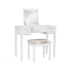 April White Vanity Set with Butterfly Bench 46 in. H x 36 in. W x 18 in. D by Linon Home Decor