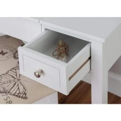 April White Vanity Set with Butterfly Bench 46 in. H x 36 in. W x 18 in. D by Linon Home Decor -Linon Home Decor Shop white linon home decor makeup vanities thd03556 77 1000