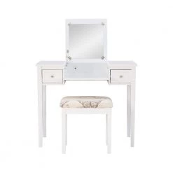 April White Vanity Set with Butterfly Bench 46 in. H x 36 in. W x 18 in. D by Linon Home Decor -Linon Home Decor Shop white linon home decor makeup vanities thd03556 c3 1000