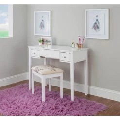 April White Vanity Set with Butterfly Bench 46 in. H x 36 in. W x 18 in. D by Linon Home Decor -Linon Home Decor Shop white linon home decor makeup vanities thd03556 fa 1000