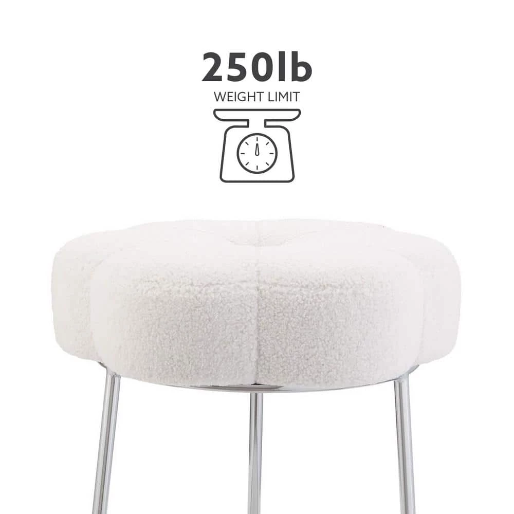 Vanessa 17.75 in. H x 17.75 in. W x 17.75 in. D White Sherpa Accent Vanity Stool by Linon Home Decor 8 Vanessa 17.75 in. H x 17.75 in. W x 17.75 in. D White Sherpa Accent Vanity Stool by Linon Home Decor - Image 6
