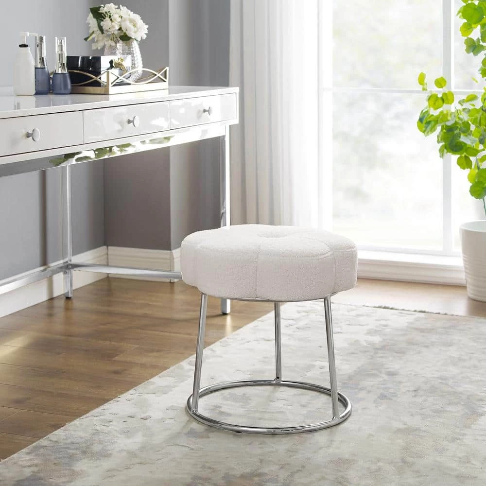 Vanessa 17.75 in. H x 17.75 in. W x 17.75 in. D White Sherpa Accent Vanity Stool by Linon Home Decor 6 Vanessa 17.75 in. H x 17.75 in. W x 17.75 in. D White Sherpa Accent Vanity Stool by Linon Home Decor - Image 4