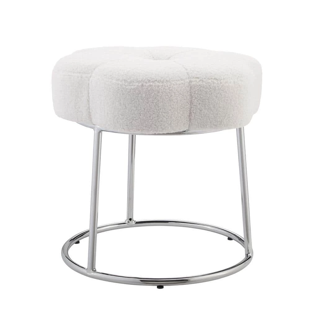 Vanessa 17.75 in. H x 17.75 in. W x 17.75 in. D White Sherpa Accent Vanity Stool by Linon Home Decor 5 Vanessa 17.75 in. H x 17.75 in. W x 17.75 in. D White Sherpa Accent Vanity Stool by Linon Home Decor - Image 3
