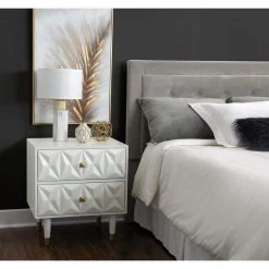 Dixon Two Drawer Geo Texture Nightstand White by Linon Home Decor -Linon Home Decor Shop white linon home decor nightstands thd02011 31 1000