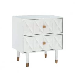 Dixon Two Drawer Geo Texture Nightstand White by Linon Home Decor -Linon Home Decor Shop white linon home decor nightstands thd02011 c3 1000