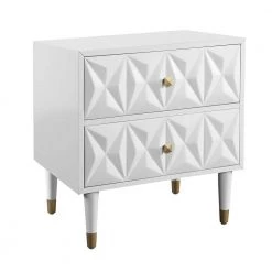 Dixon Two Drawer Geo Texture Nightstand White by Linon Home Decor -Linon Home Decor Shop white linon home decor nightstands thd02011 fa 1000