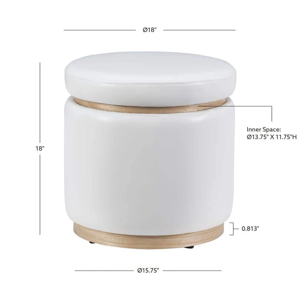 Savoy White PU Storage Ottoman by Linon Home Decor 7 Savoy White PU Storage Ottoman by Linon Home Decor - Image 5