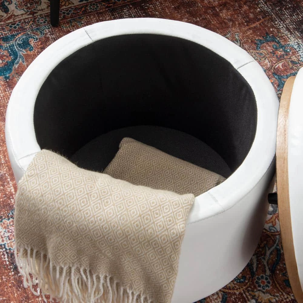 Savoy White PU Storage Ottoman by Linon Home Decor 5 Savoy White PU Storage Ottoman by Linon Home Decor - Image 3