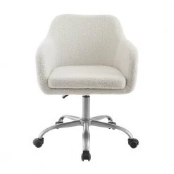 Barnes Cream Sherpa Upholstered 17 in. - 21 in. Adjustable Height Office Chair by Linon Home Decor