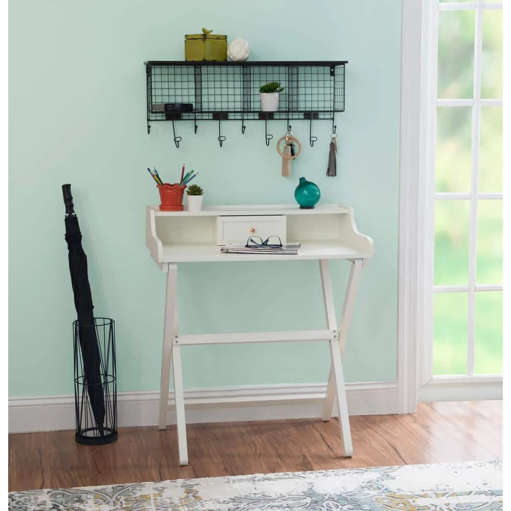 30 in. Rectangular White 1-Drawer Folding Writing Desk by Linon Home Decor 11 30 in. Rectangular White 1-Drawer Folding Writing Desk by Linon Home Decor - Image 9