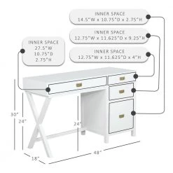 Sara 48 in. Rectangle White Wood 4-Drawer Computer Desk with Side Storage by Linon Home Decor -Linon Home Decor Shop white linon home decor writing desks thd02967 fa 1000
