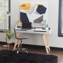 Rainier 55 in. Rectangular White Wood 2-Drawer Computer Desk with Small Hutch by Linon Home Decor -Linon Home Decor Shop white linon home decor writing desks thd03207 1f 1000