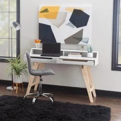 Rainier 55 in. Rectangular White Wood 2-Drawer Computer Desk with Small Hutch by Linon Home Decor -Linon Home Decor Shop white linon home decor writing desks thd03207 44 1000