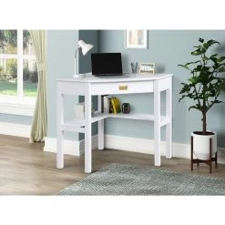 Sara 29 in. W Corner Desk White Wood Writing Desk with Keyboard and Mouse Tray by Linon Home Decor -Linon Home Decor Shop white linon home decor writing desks thd03458 31 1000