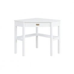 Sara 29 in. W Corner Desk White Wood Writing Desk with Keyboard and Mouse Tray by Linon Home Decor