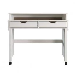 McLeod 42 in. Rectangular White 2-Drawer Extendable Console Desk with Casters by Linon Home Decor -Linon Home Decor Shop white linon home decor writing desks thd03465 c3 1000