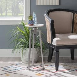 Fraser White & Silver Marble Adj Drink Table by Linon Home Decor -Linon Home Decor Shop white silver linon home decor end side tables hd221958 31 1000