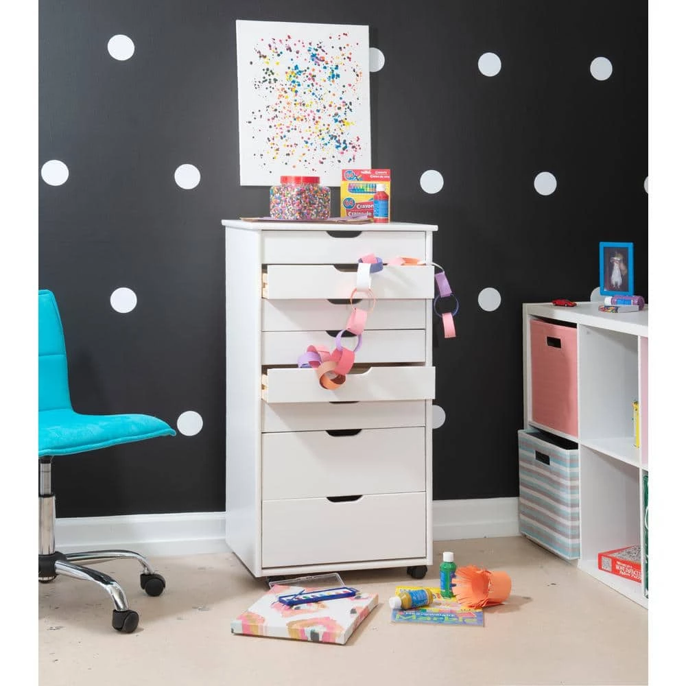 McLeod White Wash Eight Drawer Rolling Storage Cart by Linon Home Decor 10 McLeod White Wash Eight Drawer Rolling Storage Cart by Linon Home Decor - Image 8