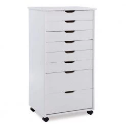 McLeod White Wash Eight Drawer Rolling Storage Cart by Linon Home Decor
