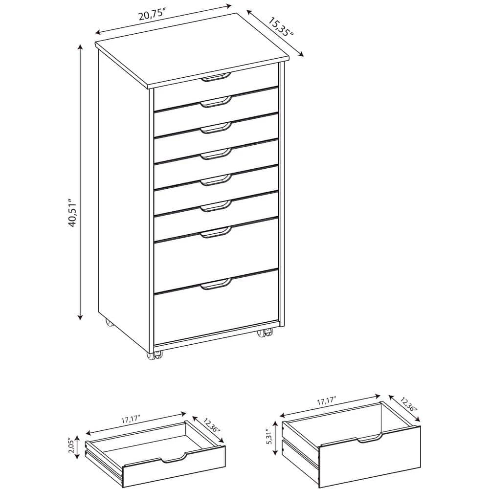 McLeod White Wash Eight Drawer Rolling Storage Cart by Linon Home Decor 12 McLeod White Wash Eight Drawer Rolling Storage Cart by Linon Home Decor - Image 10