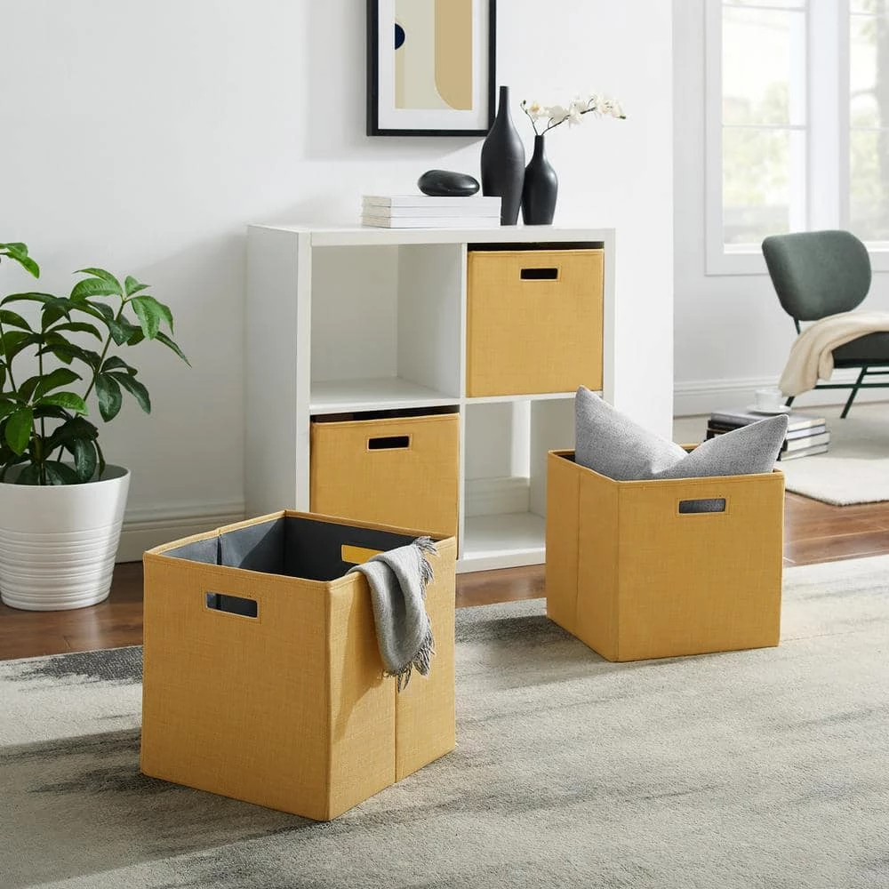 Dillon Yellow Foldable Fabric Storage Bin 13 in. x 13 in. x 13 in. (Carton of 2) by Linon Home Decor 7 Dillon Yellow Foldable Fabric Storage Bin 13 in. x 13 in. x 13 in. (Carton of 2) by Linon Home Decor - Image 5