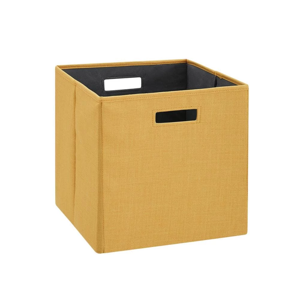 Dillon Yellow Foldable Fabric Storage Bin 13 in. x 13 in. x 13 in. (Carton of 2) by Linon Home Decor 3 Dillon Yellow Foldable Fabric Storage Bin 13 in. x 13 in. x 13 in. (Carton of 2) by Linon Home Decor
